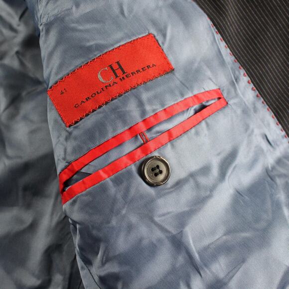 Carolina Herrera Suit Mens 41 Blue Pinstripe Wool Mohair 2 Piece Blazer Pants - Picture 3 of 16